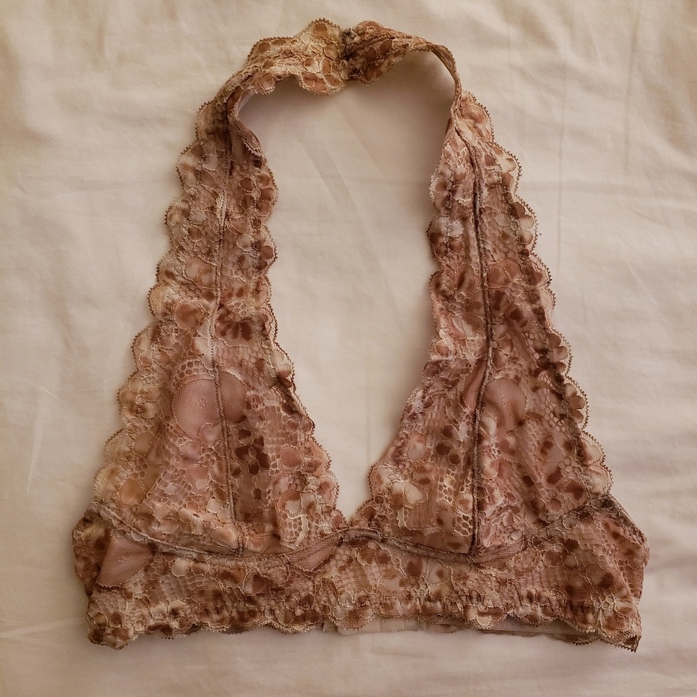 Free People Leopard Lace Halter Bralette